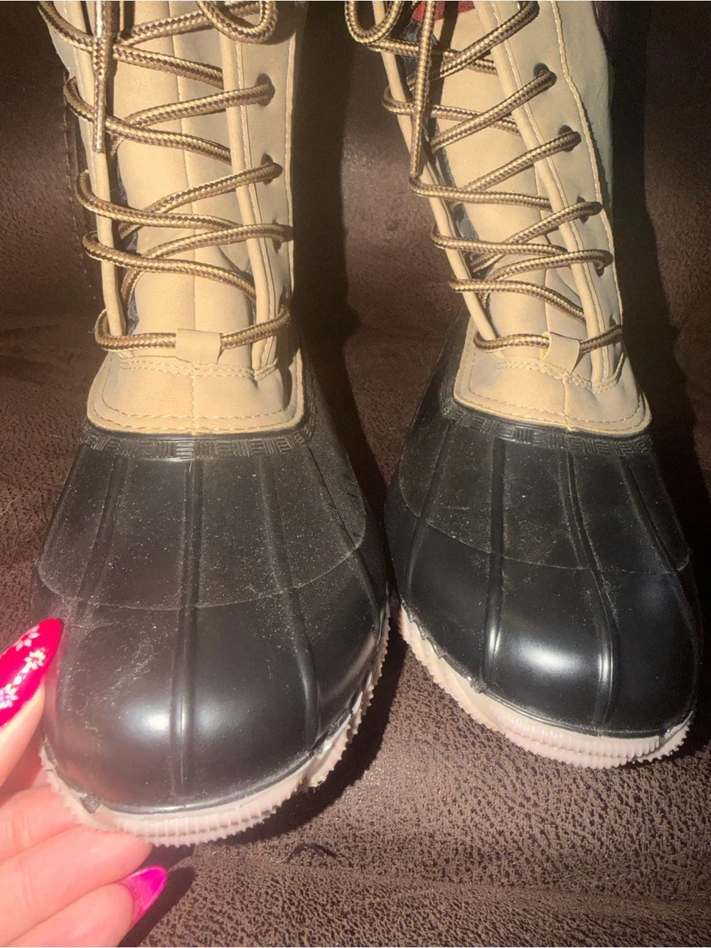 Classic Tan Duck Boots with Plaid Collar
